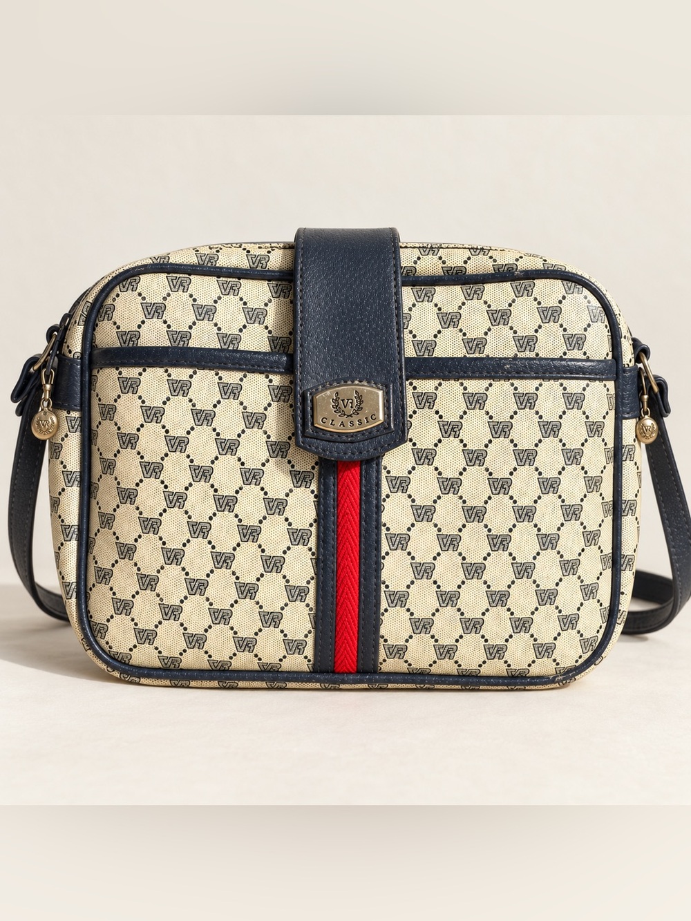 VR Classic Monogram Crossbody Bag | Cream Navy Red